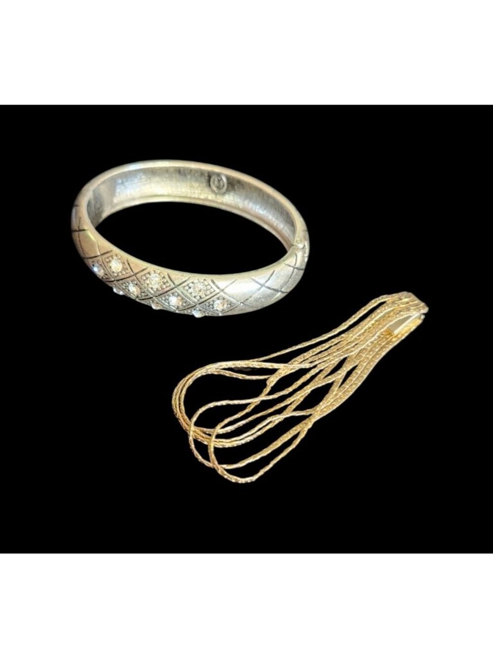 2 Silver Tone Bracelets PAJ Bangle, 5 Strand Chain Link Sparkling Casual Jewelry - Picture 9 of 15